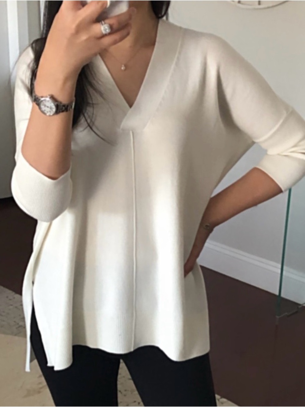 Ann Taylor Factory Sweater Oversized Medium 3/4 Sleeves Cream V Neck New No Tags